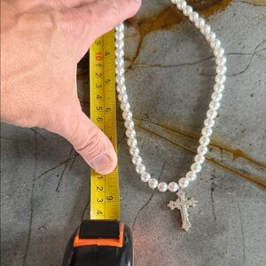 Pearl Beaded Necklace with Cross Pendant